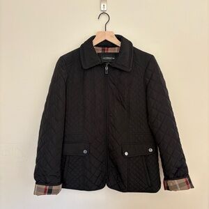 Liz Claiborne Quilted Jacket Black Medium Plaid Lining Preppy Outerwear Y2K